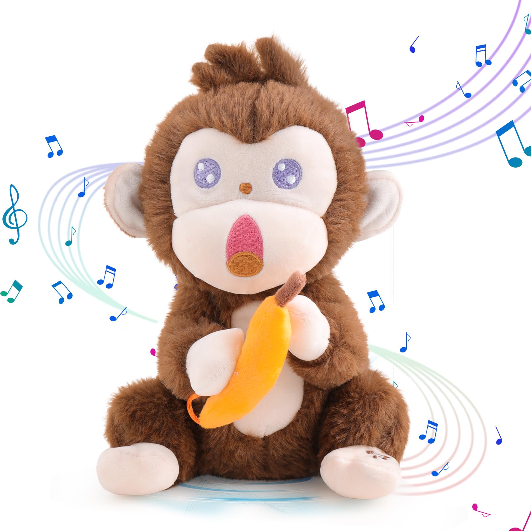 MIAODAM Cute Dancing Monkey Stuffed Animal Shaking Twirling Monkey Plush for Kids with 9 Songs Banana Reactions Interactive Toys for Toddlers 1-3 (11.8 Inch)