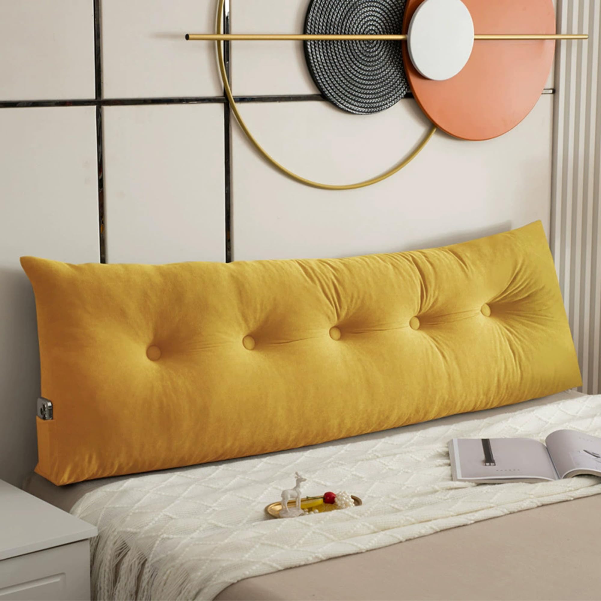 Hruile Large Bed Back Cushion, Wedge Headboard Pillow, Triangular Rest Reading Pillow, Lumbar Support Cushion Waist Backrest, Positioning Bolster for Sofa Daybed Bed (60x40x12cm,Yellow)