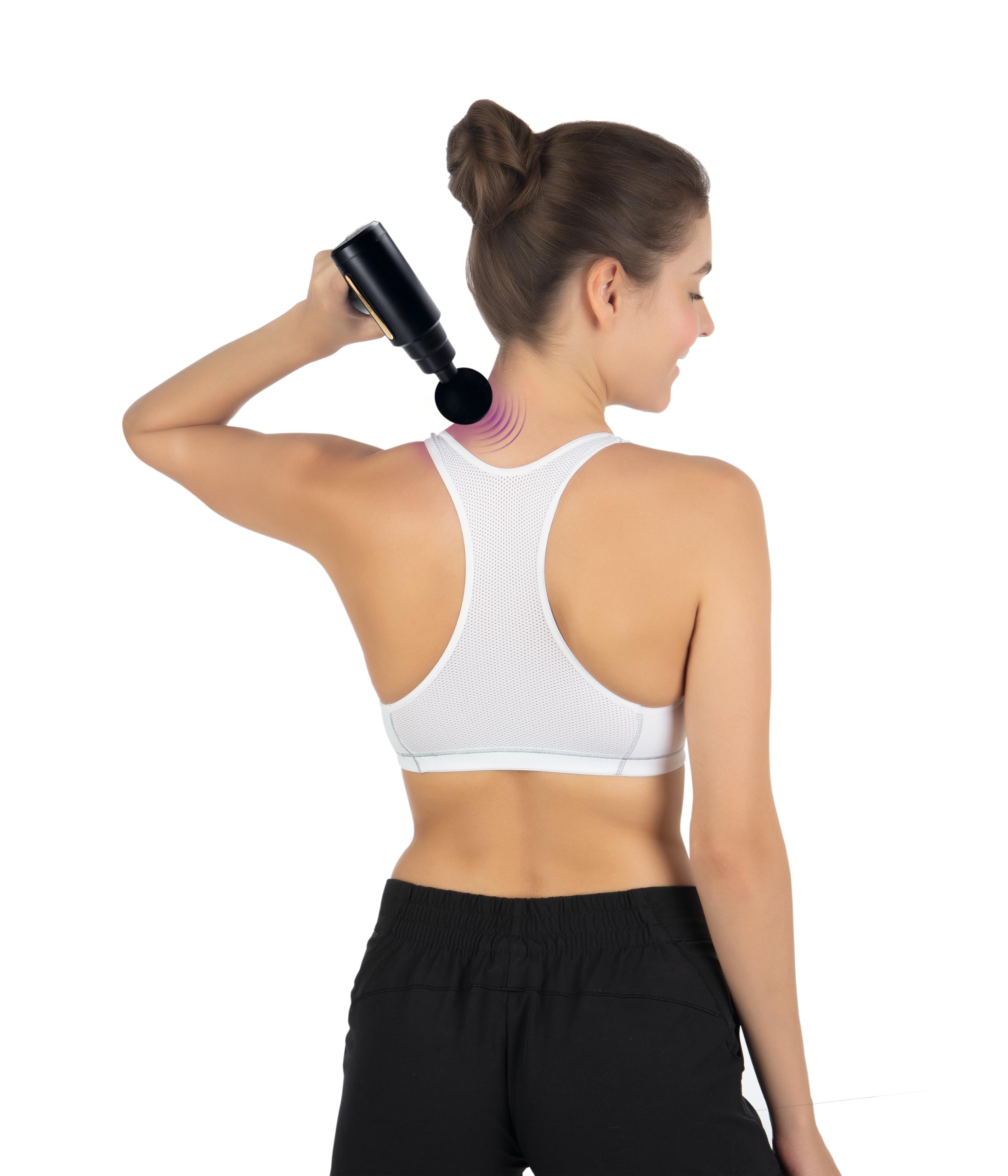 VITALmaxx Mini-Massagepistole mit 4 Ausätzen | Massage Gun mit 6 Leistungsstufen | Zur Muskelmassage & Lockerung von Verspannungen | Massagegerät für Zuhause & ideal für Unterwegs | Schwarz/Gold