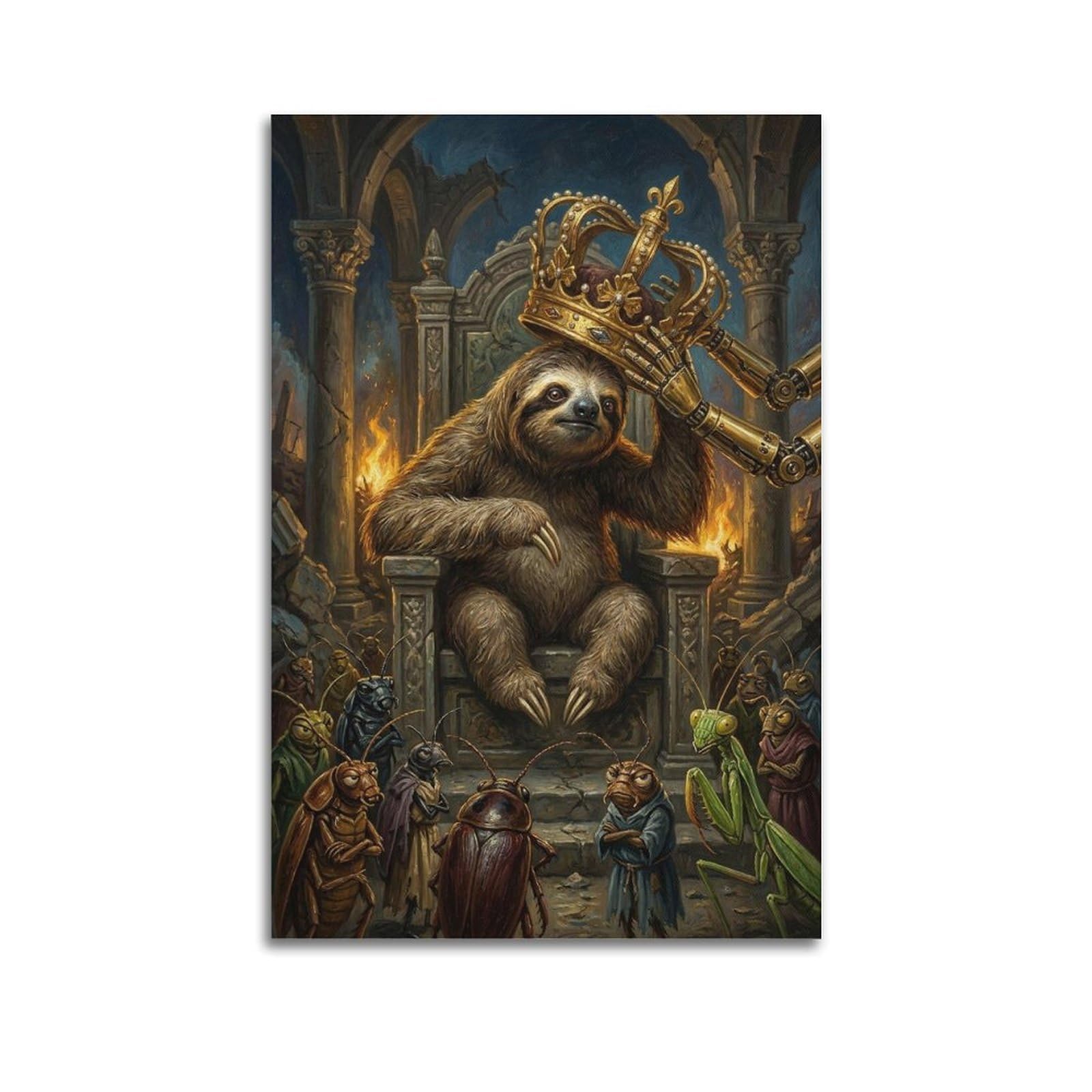 XKUGA Surreal Vintage Animal Poster Sloth Crown Kingdom Fable Modern Decorative Canvas Prints - Ideal Wall Art for Family, Man Cave, Game Room, Boys & Girls Bedroom 20x30inch(50x75cm)