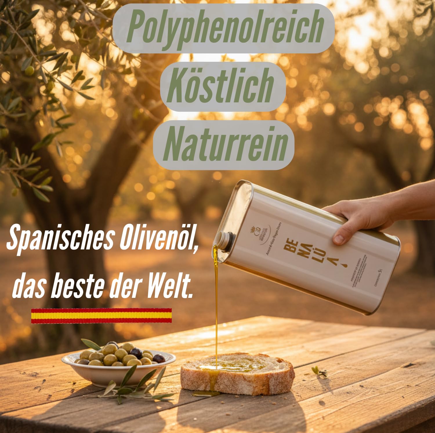 Olivenöl 5 Liter Extra Natives - Neue Ernte 2026 - Spanisches Olivenöl (Testsieger 2025) Kaltgepresst im 5L Kanister - Premium Qualität & Polyphenolreich