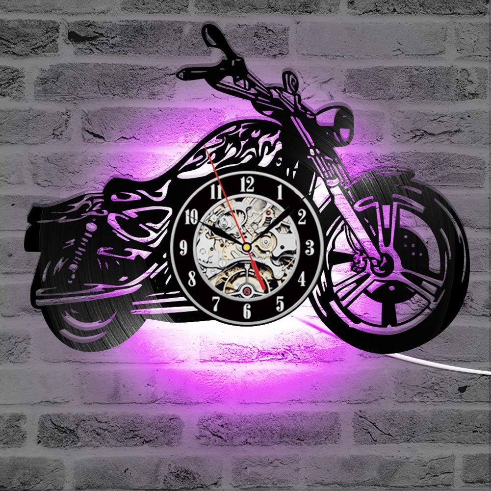 Horloge murale moto lumineuse dotée de 7 LED de couleur en vinyle