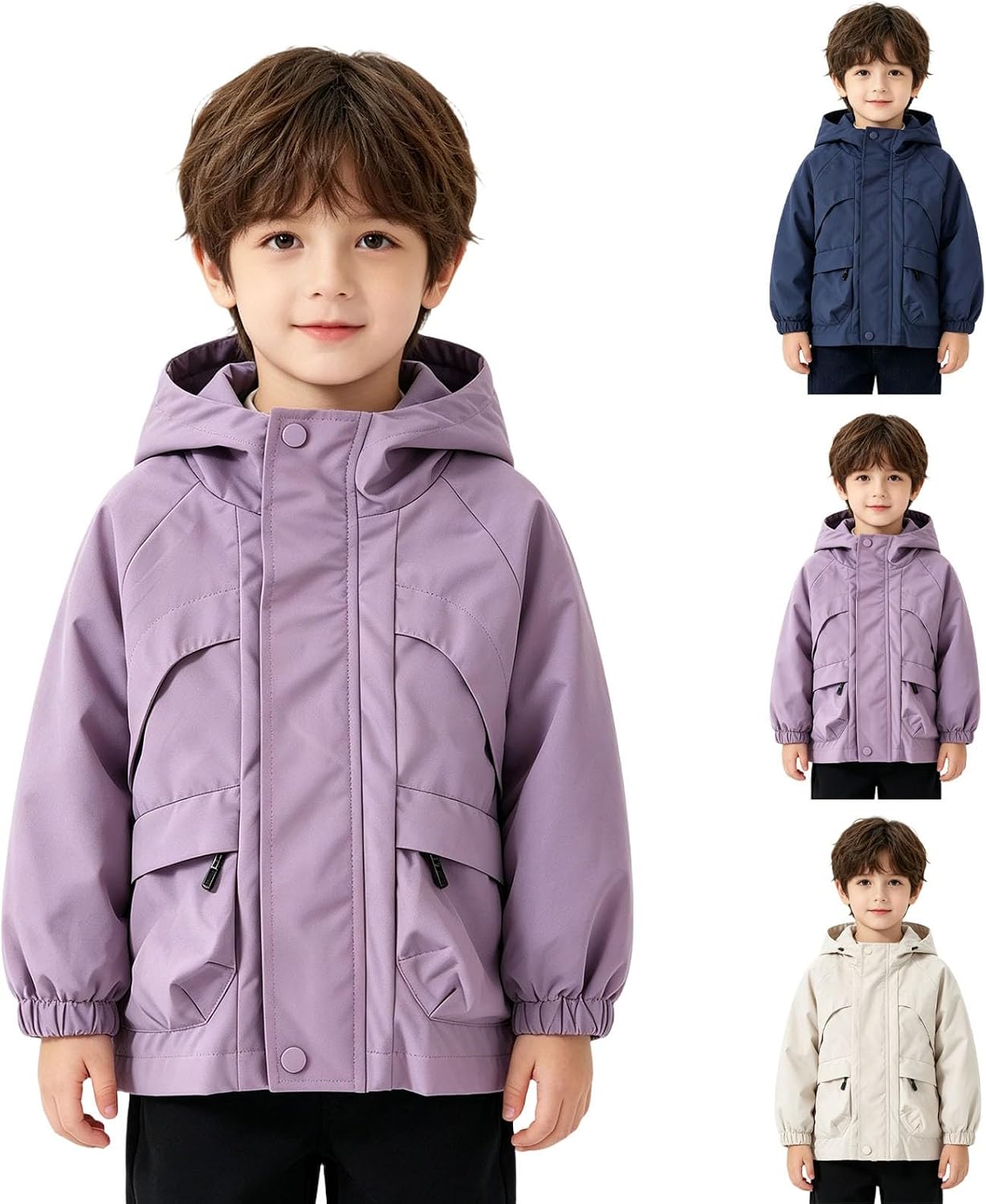 Kids Waterproof Hooded Rain Jacket Boys Girls Zip up Lightweight Windproof Windbreaker Jackets with Pockets Hiking Rain