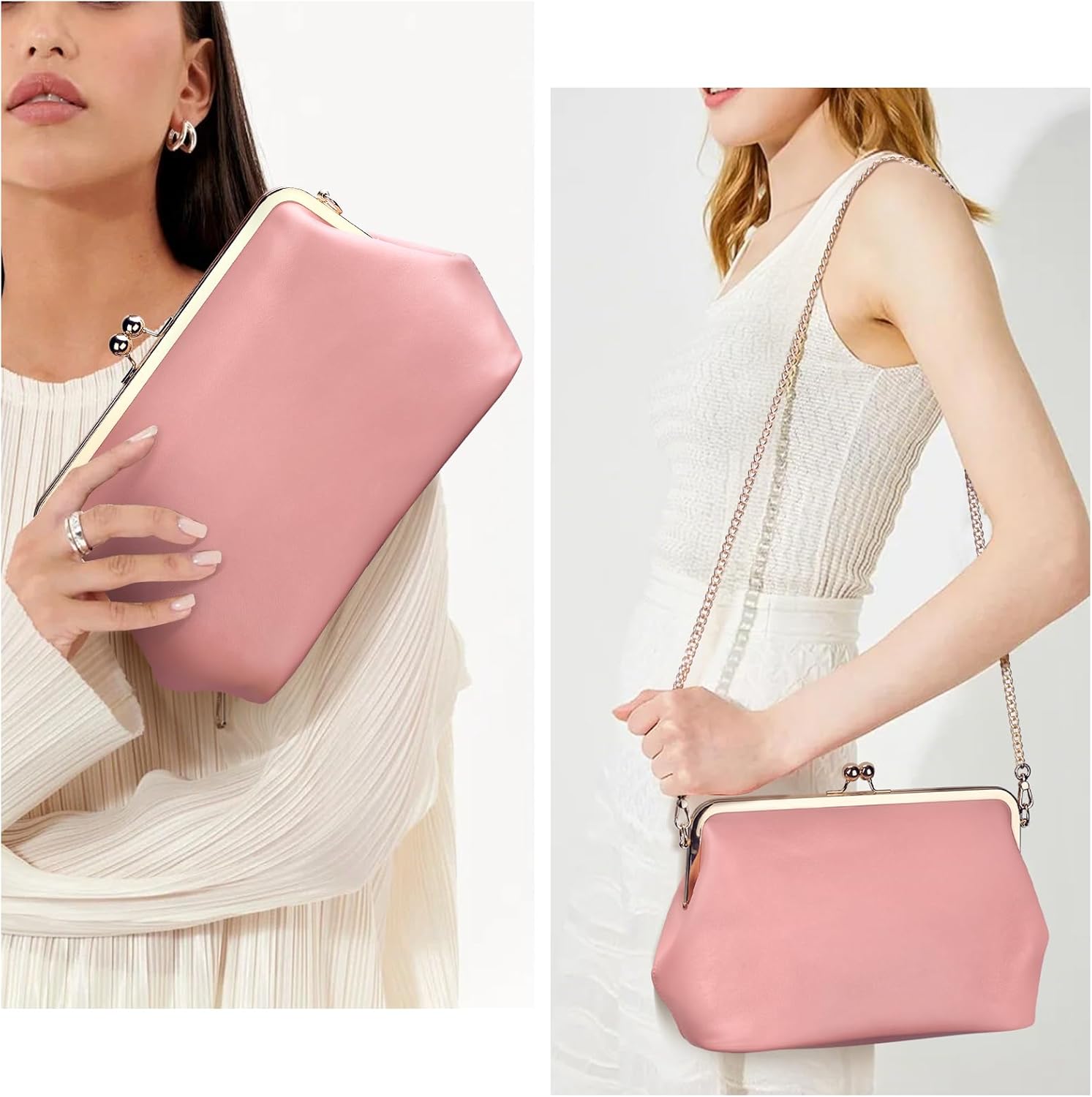 Women's Kiss Lock Crossbody Bag PU Medium Handbags Kiss Clasp Crossbody Shoulder Bags Tote Purse Messenger Handbag - Image 2