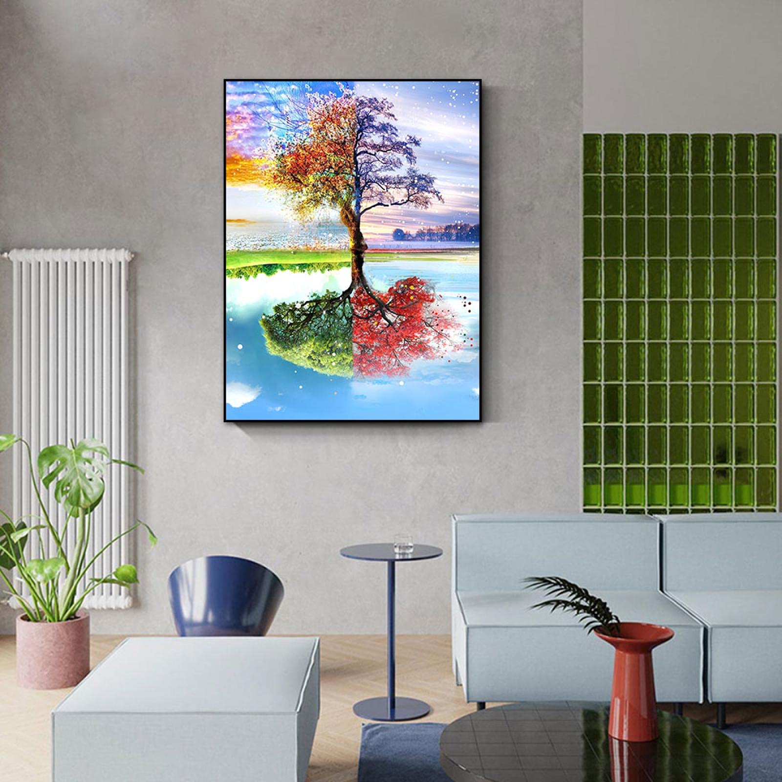 Amazon｜抽象的なカラフルな木絵画ポスタープリントリビングルームの家