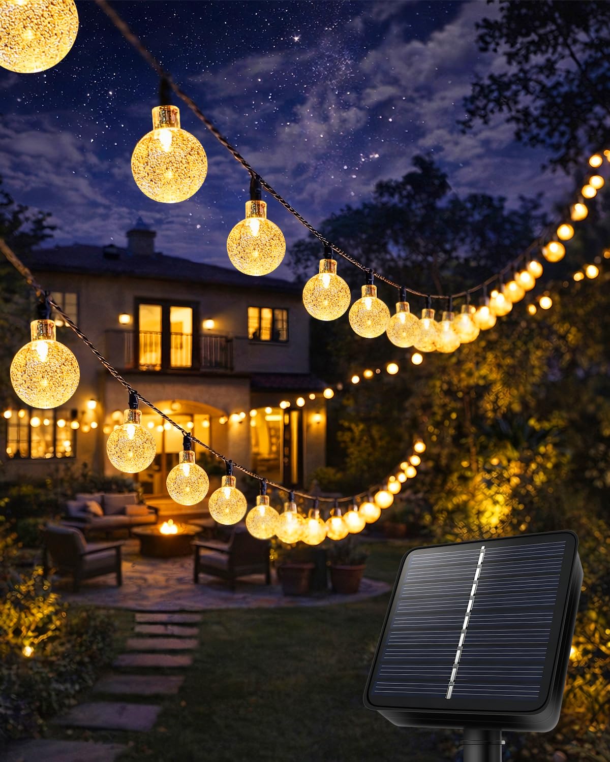 Auting Solar Lichterkette Aussen, Lichterkette außen solar, 6M, 30LED, 8 Modi, IP65 Kristall Kugeln Wasserdicht für Garten, Balkon Deko, Terrassen, Weihnachten, Hochzeiten, Partys, Bäume, Warmweiß