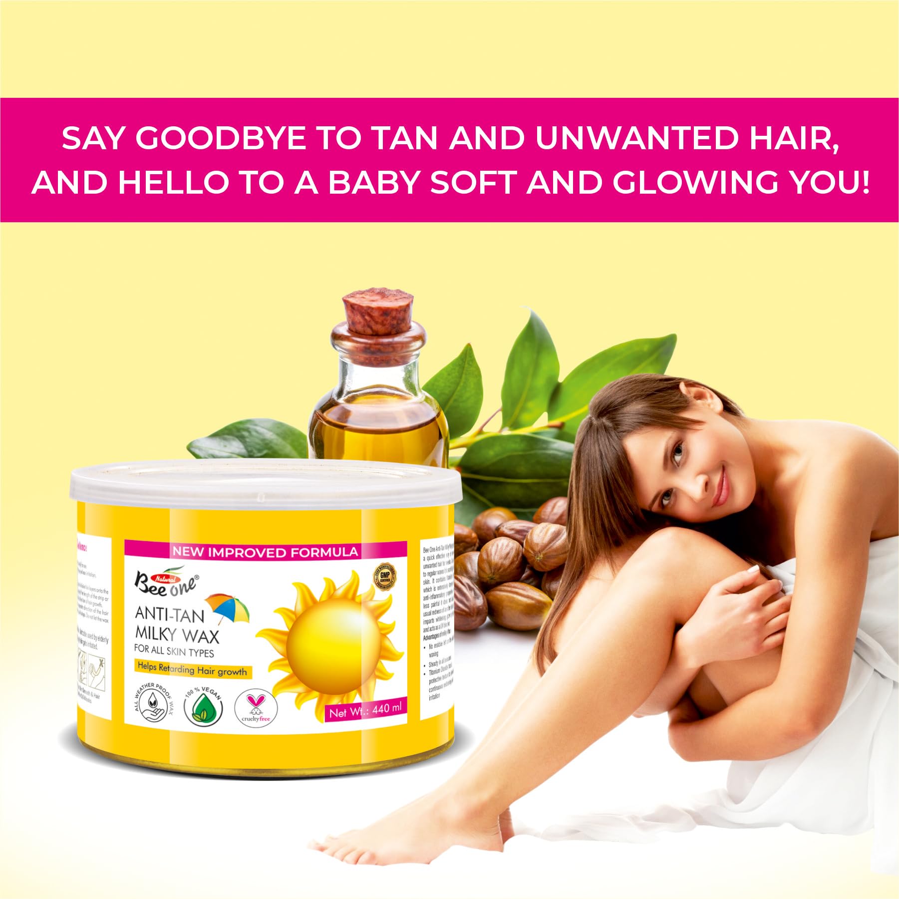 BEE ONE Anti Tan Milky Wax, 440g for Painless Hair Removal and Smooth Silky Soft Skin 3