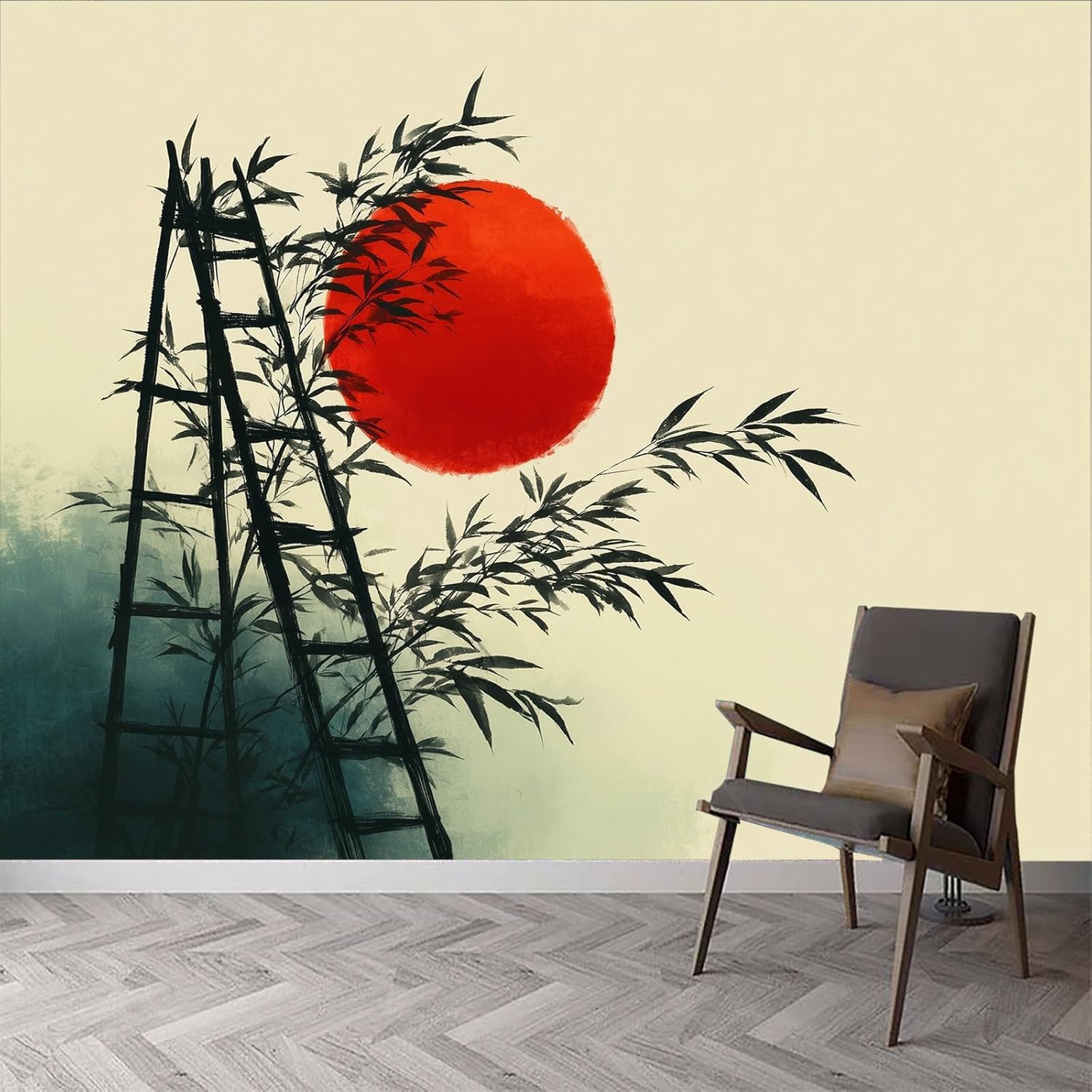 Papier peint panoramique style japonais salon déco zen avec fresque murale 250x175