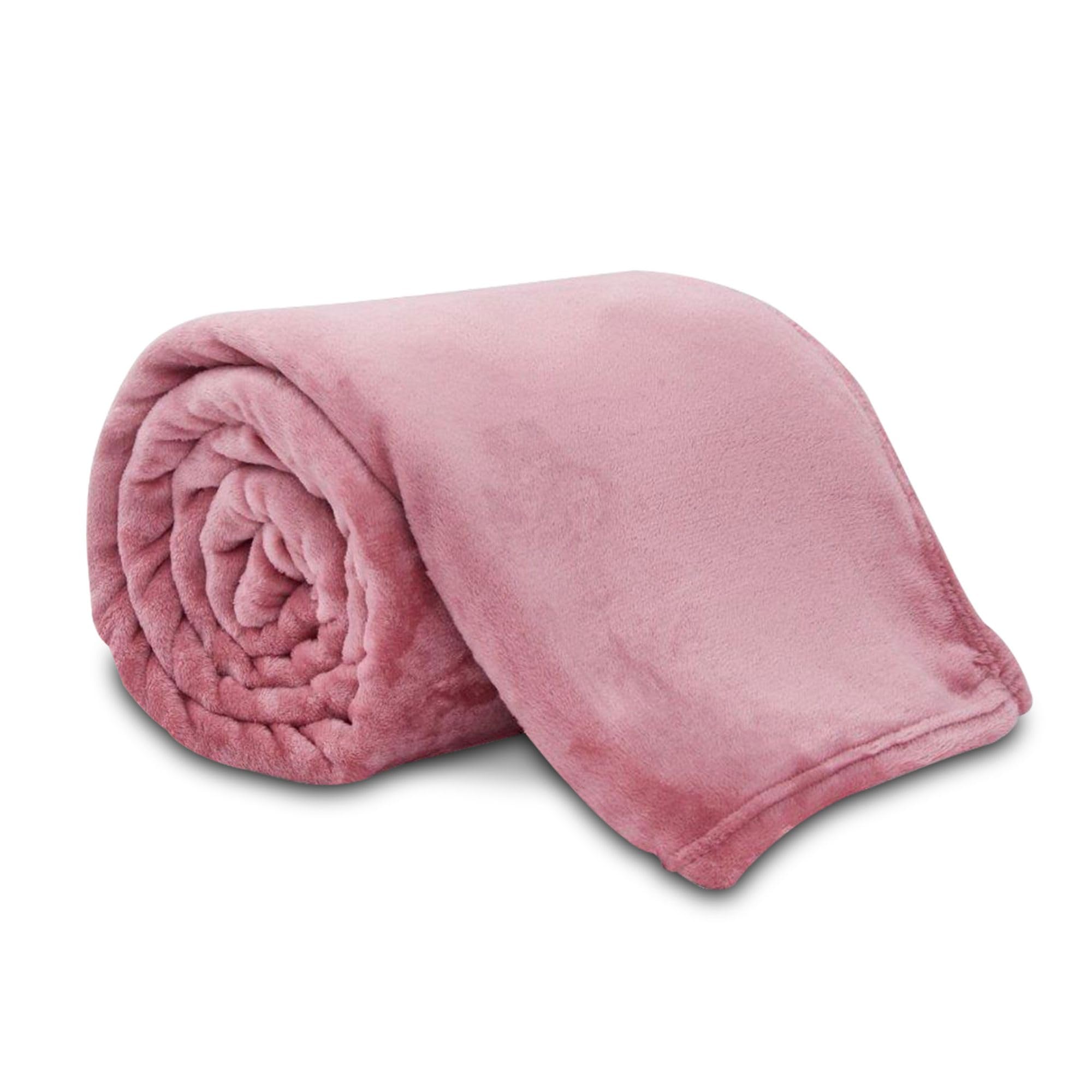 VELVETIO Premium Flannel Fleece Throw 200 x 240cm, Super Soft Lightweight Thermal Warm Sofa Bed Blanket, Cuddly & Fluffy Large Plain Throws for Armchair, Blush Pink