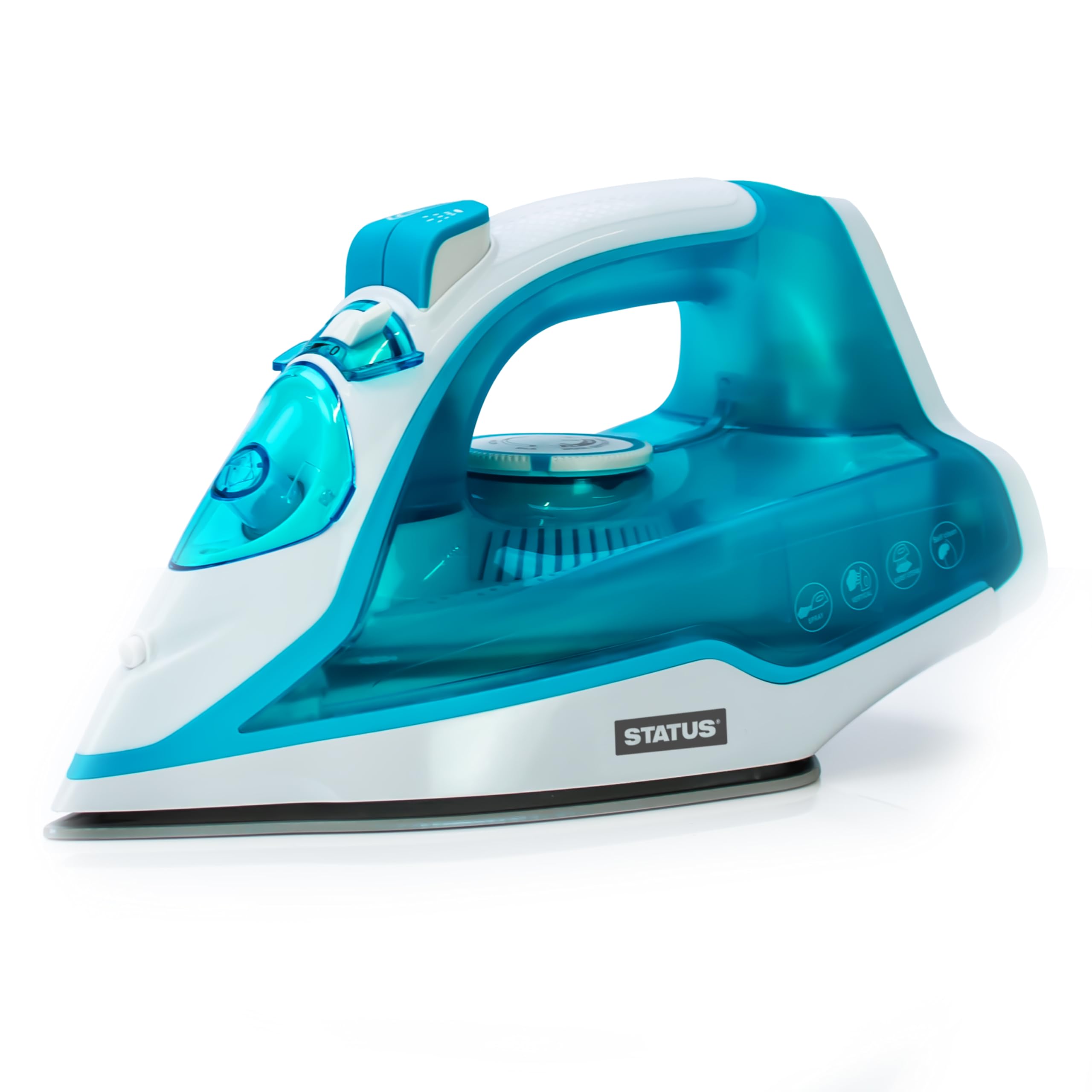 STATUS 2400W Ontario Steam Iron, Ceramic Soleplate Clothes Iron, Variable Continuous and Burst Steam, White Aqua, (ONTARIOIRON1PKB4)