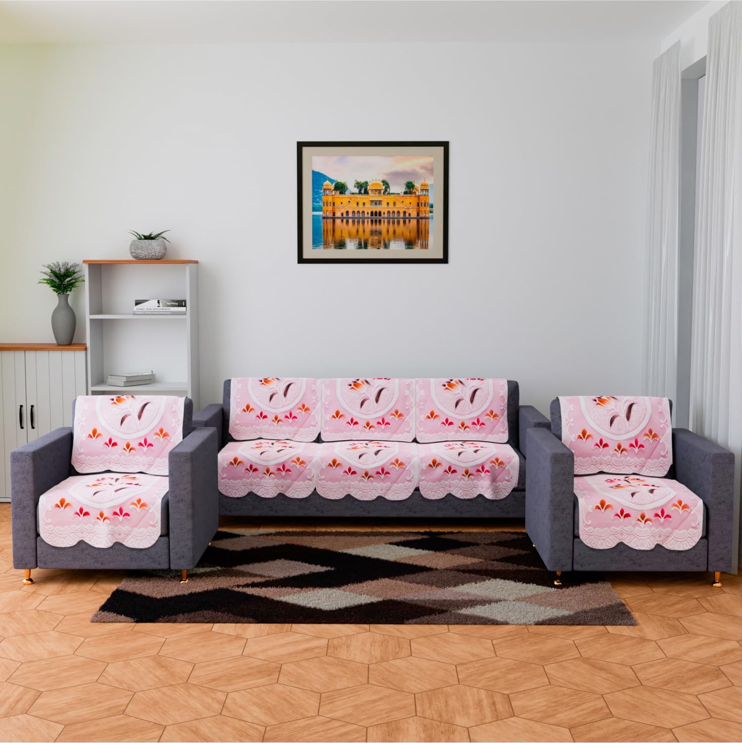 Kuber Industries Sofa Cover | Net Sofa Slipcover Set | Sofa Cover for Living Room | Sofa Slip Cover for Hall | 5-Seater Sofa Cover for Home Decor | Printed Sofa Cover Set | Pink-image-40