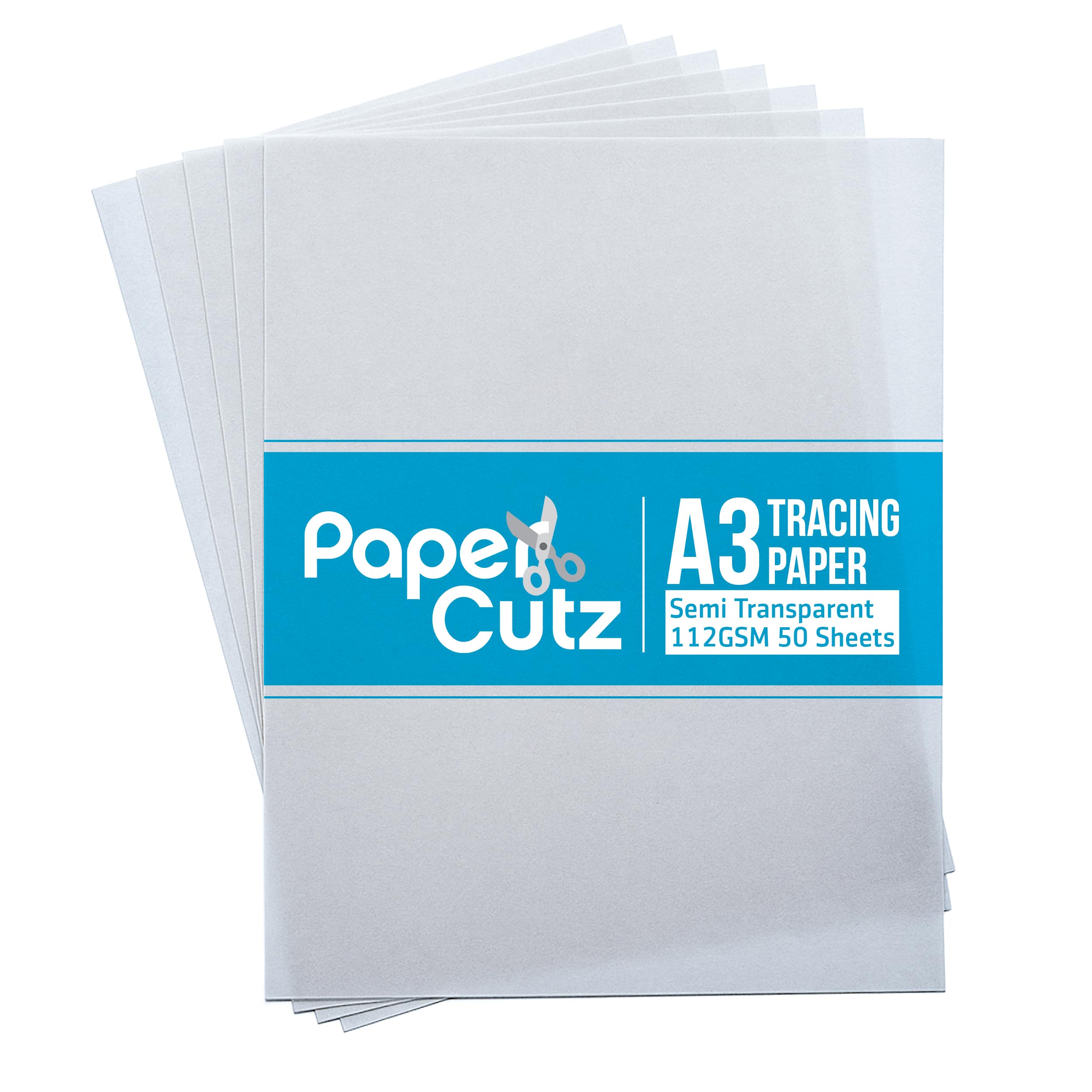 PaperCutz A3 Tracing Paper Sheets (50 Sheets), 112 GSM Drafting Paper for Sketching, Translucent Paper for Calligraphy & Drawing, Tracing Paper for Sewing Patterns & Dressmaking