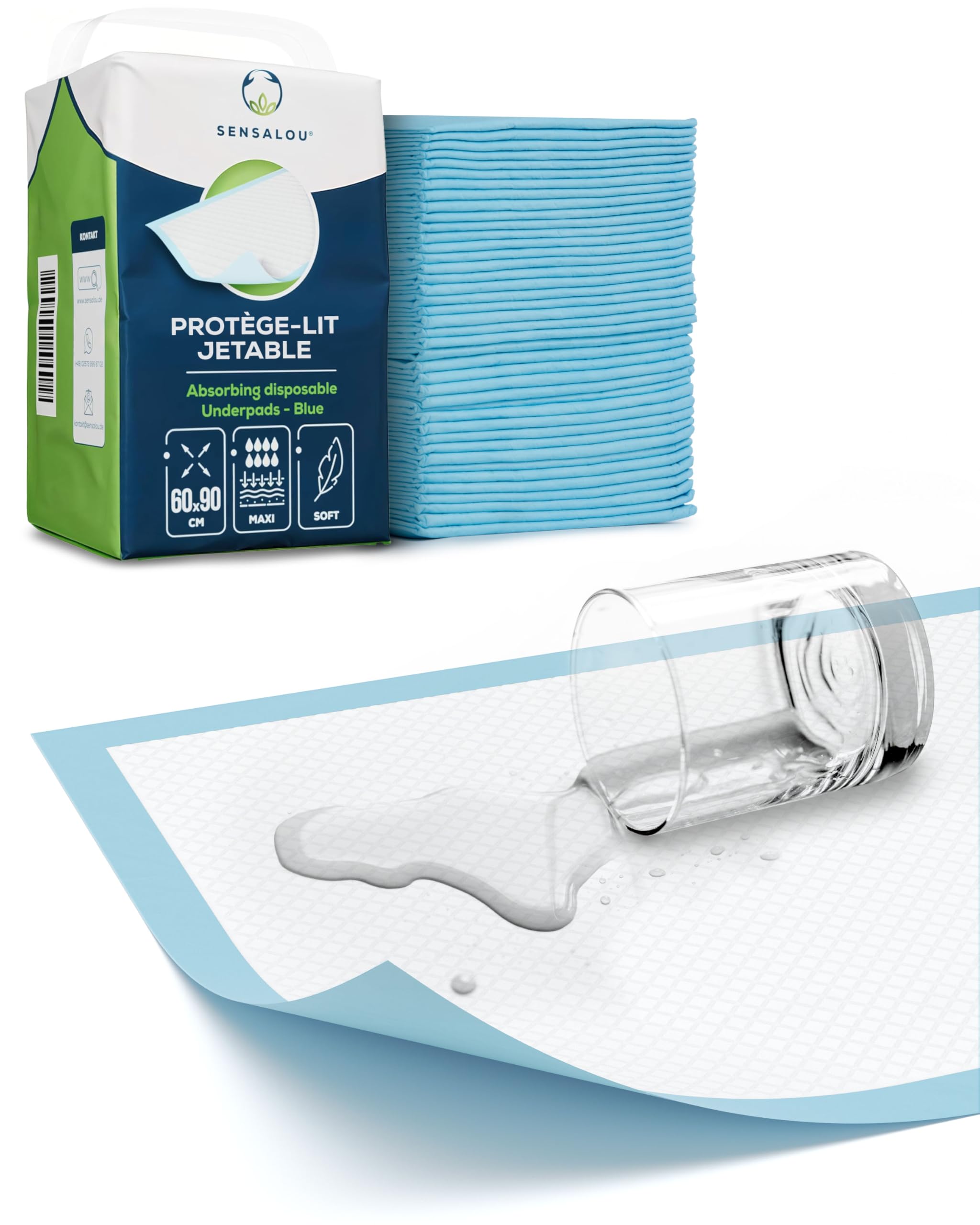 Sensalou Alèses Jetables 60x90 cm – 100 Pièces – Alèses Médicales Absorbantes et Imperméables pour Incontinence, Bébé, Personnes Âgées, Animaux, Soins, Lit, Protection Journalière, Hôpital, Hygiène