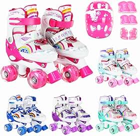 Genérico Patins Infantil 4 Rodas Sereia Ajustável Rodinha Led Kit Proteção