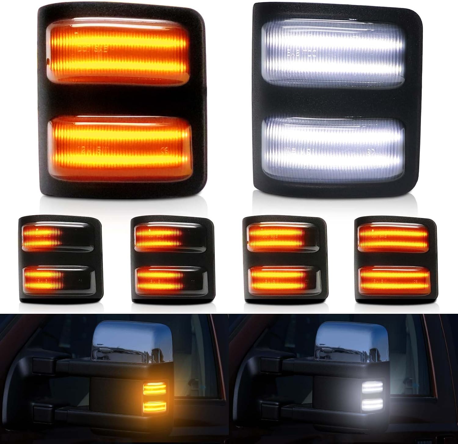 LED Switchback Side Mirror Marker Turn Signal Lights for 2008-2016 Ford F250 F350 F450 F550 Super Duty Smoked Lens Sequential Amber and White Day Running Light Replacement