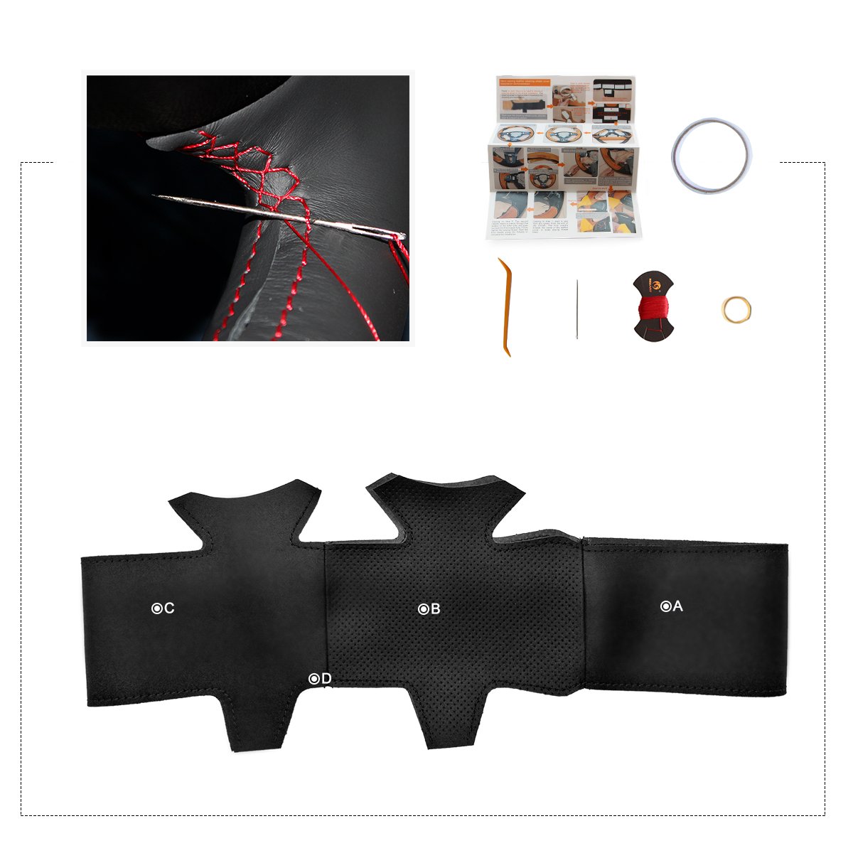 MEWANT Funda de Volante para Nissan Almera (N16) / X-Trail (T30) / Terrano 2 / Almera Tino / Micra / Primera Cubierta de Volante Hecha De Cuero Sintético Cuero De Microfibra Coser a Mano