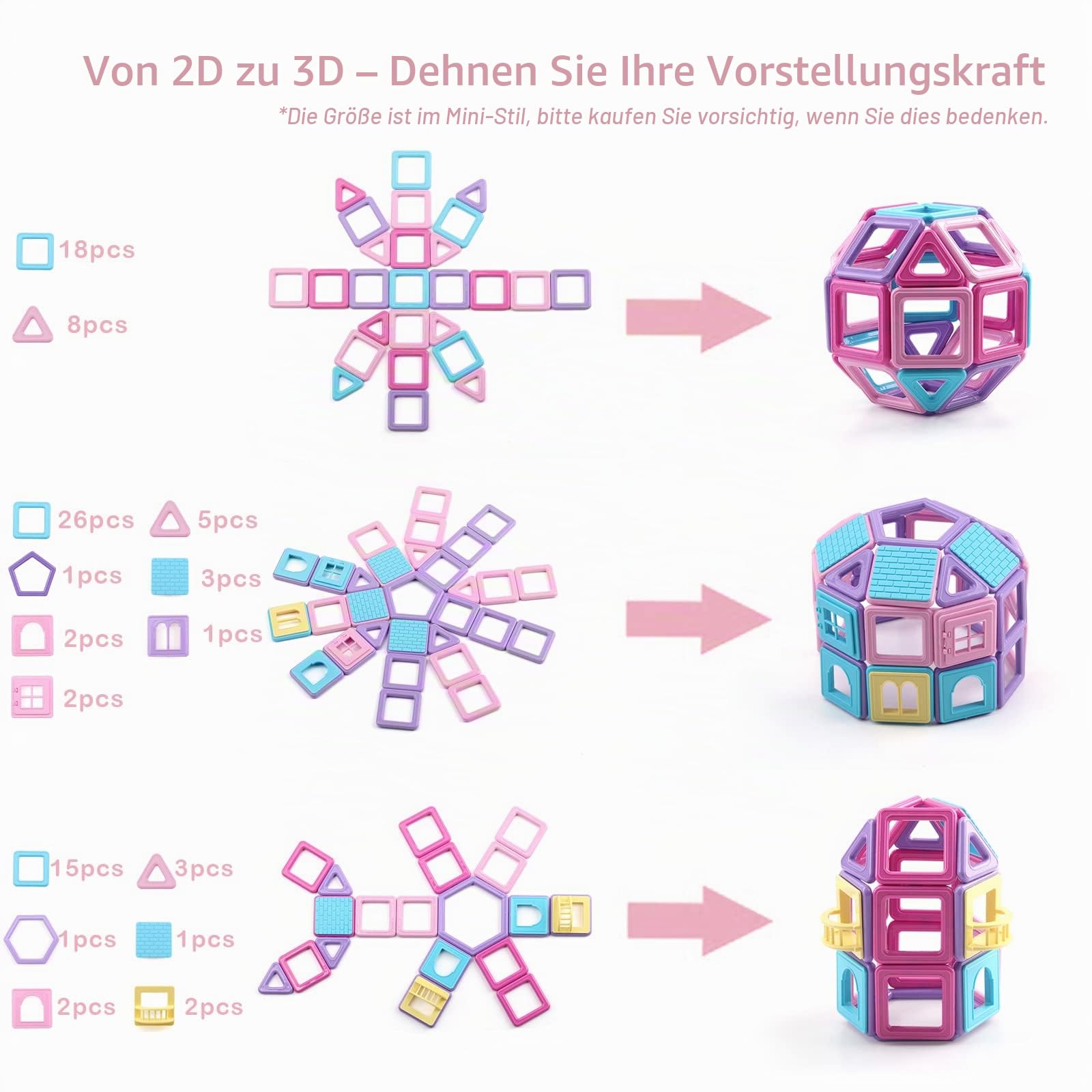 Magnetische Fliesen, 199 Stück, Mini-Magnetbausteine für Mädchen und Jungen, 3D-STEM-pädagogisches Lern- und Kreativitätsspielzeug für Kinder im Alter von 3 4 5 6 7 8 Jahren