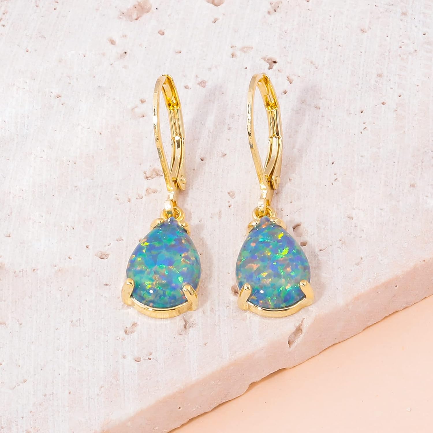 CiNily Teardrop Leverback Dangle Earrings for Women Hypoallergenic Created Fire Opal Pendant Drop Earrings 14K White/Rose/Gold Hanging Lever Earrings Fashion Graduation Party Jewelry Gifts - Image 6