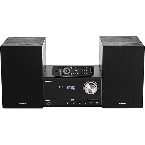 Sharp XL-B530 Micro Component 200W Max Power Wireless Bluetooth Audio Streaming & MP3/CD Player Speaker System + Remote, USB Port, AM/FM Stereo Digital Tuner, Aux Input, Black Oak