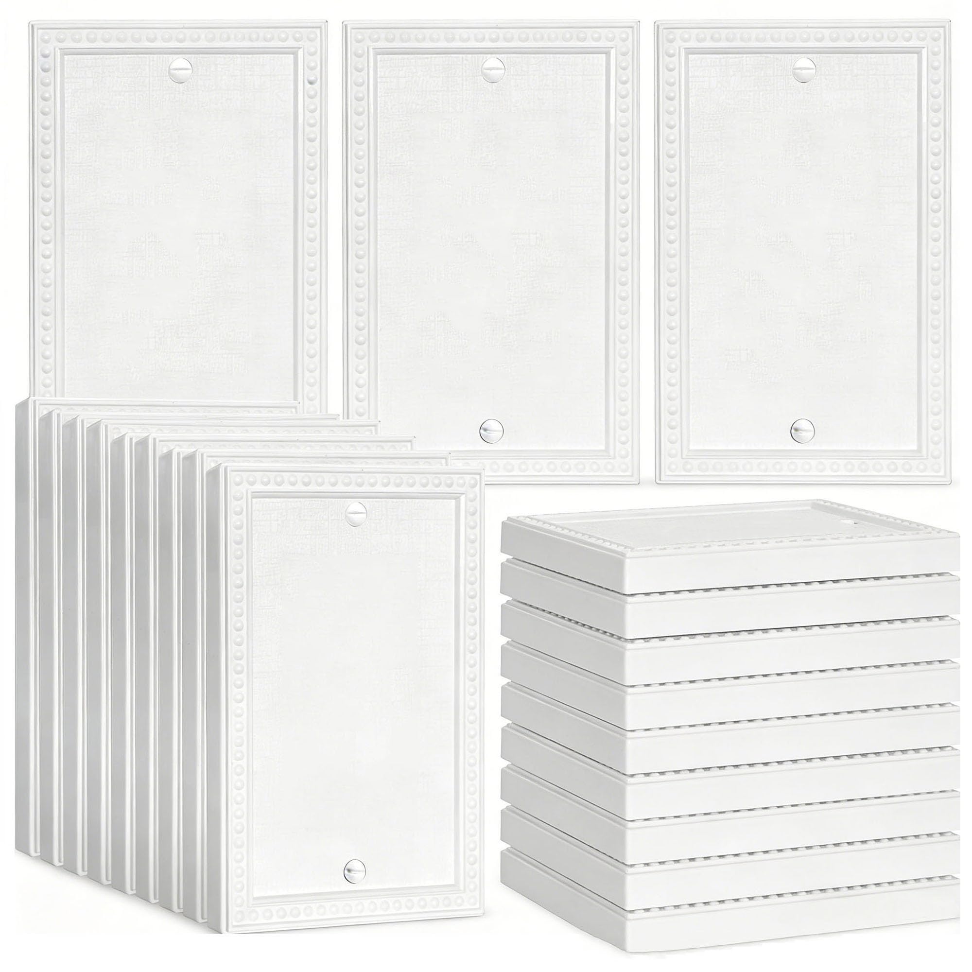 ZEFTV 20 Pack Mid-Size Blank Wall Plates 1-Gang blank Switch Outlet Electrical Cover Plate Unbreakable Thermoplastic Faceplate for Light Receptacle Outlet Switch, Classic Beaded Relief Design, White