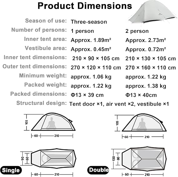 Naturehike Cloud Up UL Ultralight Tent 1.22 kg PU1500 mm + Camping Tent