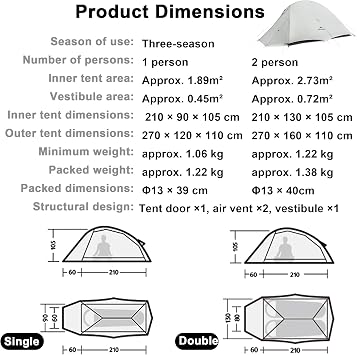 Naturehike Cloud Up UL Ultralight Tent 1.22 kg PU1500 mm + Camping Tent