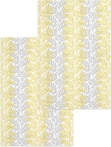 Miniatura 1 de Kitchen Towel 2 Packs Cotton Waffle Weave, Yellow and Grey Leaves 16 x 24 Inch Absorbent Quick Drying Dish Towels Clothes for Kitchen Living Room