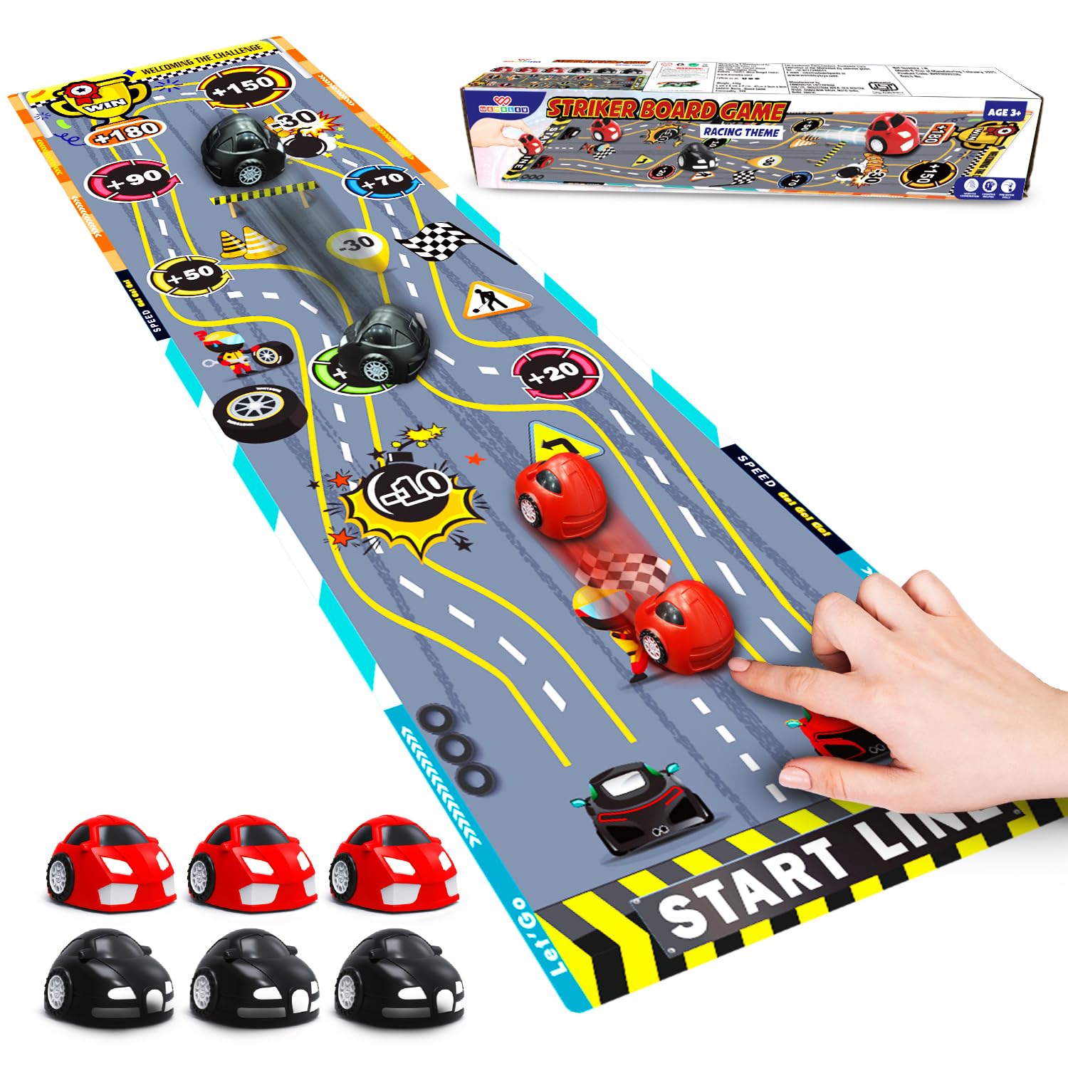 Wembley Car Racing Board Game for Kids Adult and Family | Finger Flick Scoring Play Mat 6 Car Striker | Great Curling Games for Boys 7-14 years Tabletop Fun Indoor Game Toy for 4+ Years Boys and Girls-image-5
