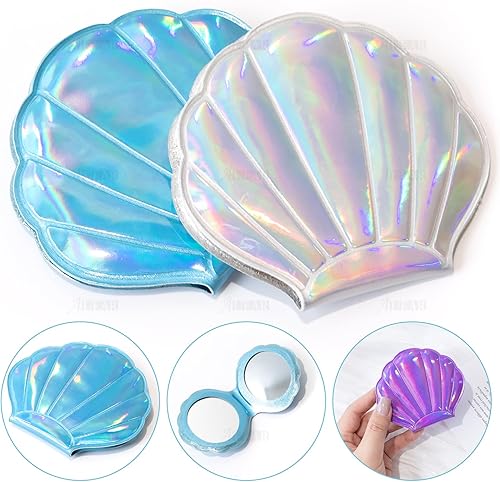 Miniatura 5 de AUEAR, Paquete de 4 espejos de maquillaje de doble cara con purpurina y espejo compacto portátil plegable para bolso de mano, bolsillo para mujeres