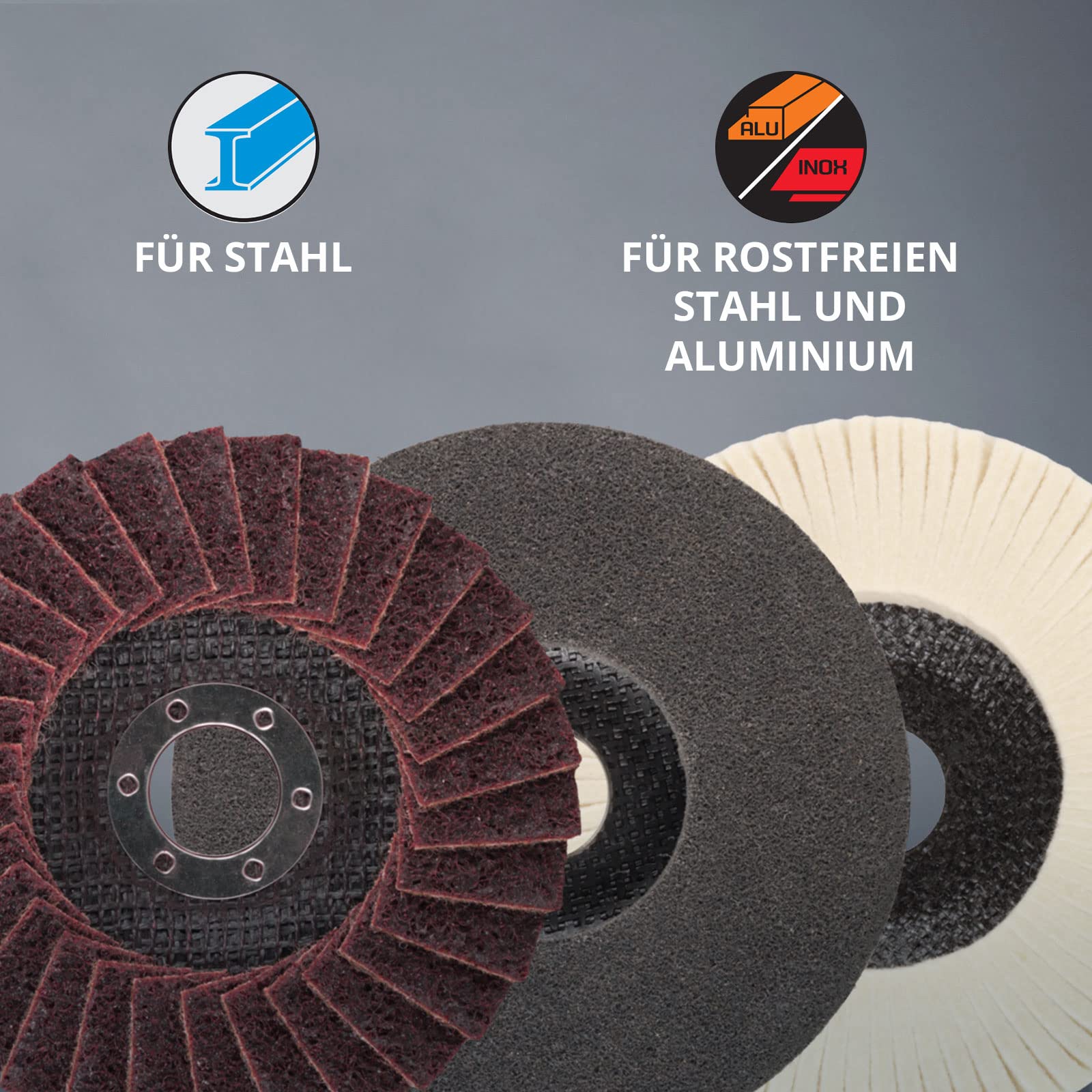 Tyrolit Polierset für Winkelschleifer 125 mm x 105 x 22,23mm I verschiedene Polierscheiben mit 125mm Durchmesser I kein Zuschmieren, keine Belegung & optimale Wärmeverteilung I perfekter Spiegelglanz