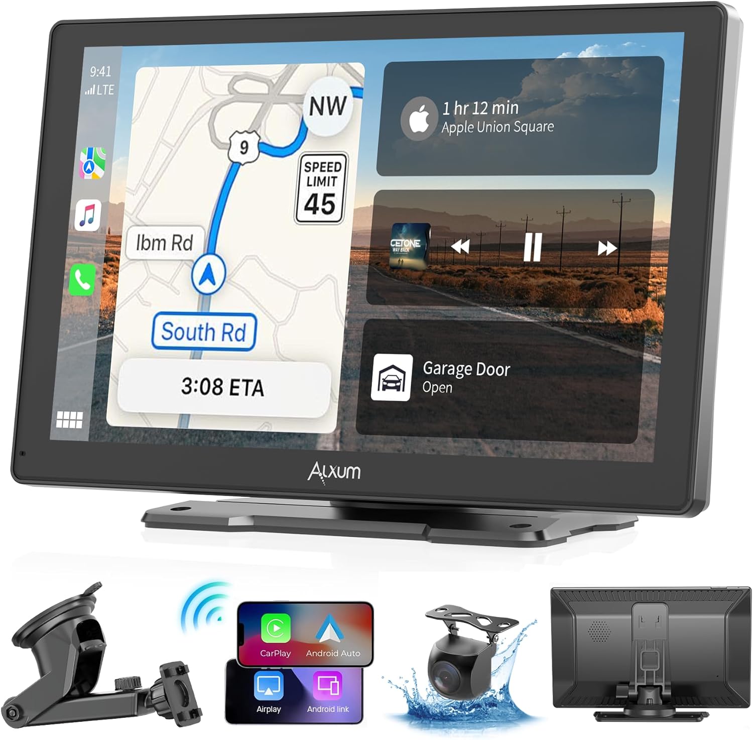 Wireless Apple Carplay Screen for Car, 9" HD Touchscreen Portable Car Stereo with Android Auto, Backup Camera, Mirror Link, GPS Navigation, Voice Control, AUX - Compatible with All Vehicles