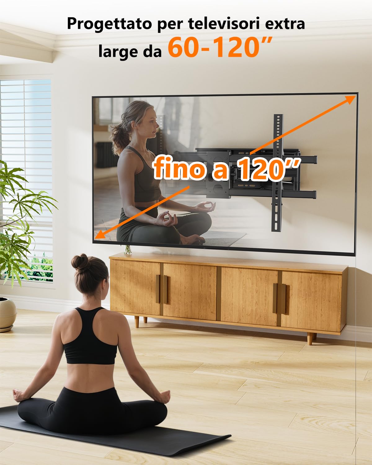 Supporto TV Parete da LED LCD 60 a 120 Pollici, Staffa TV con Movimento Inclinabile ed Estendibile, Braccio TVs con Doppio Braccio Articolato Ultra Resistente 125kg, VESA 200x100-1000x600mm