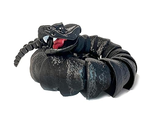 Miniatura 1 de Rattlesnake Articulated 3D Printed Fidget Rattle Snake Sensory with Rattling Tail (Large, Black)