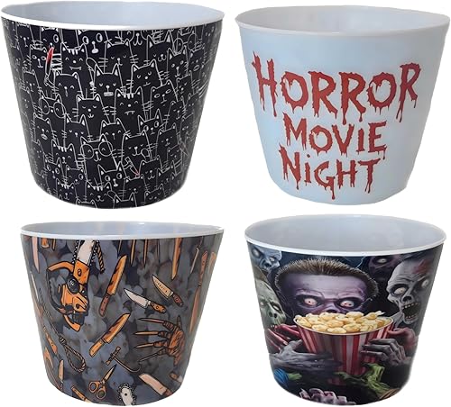 Miniatura 1 de Funny Guy Mugs Tazones de palomitas de maíz para noche de cine de Halloween, juego de cuencos clásicos de plástico retro, accesorios de cine en