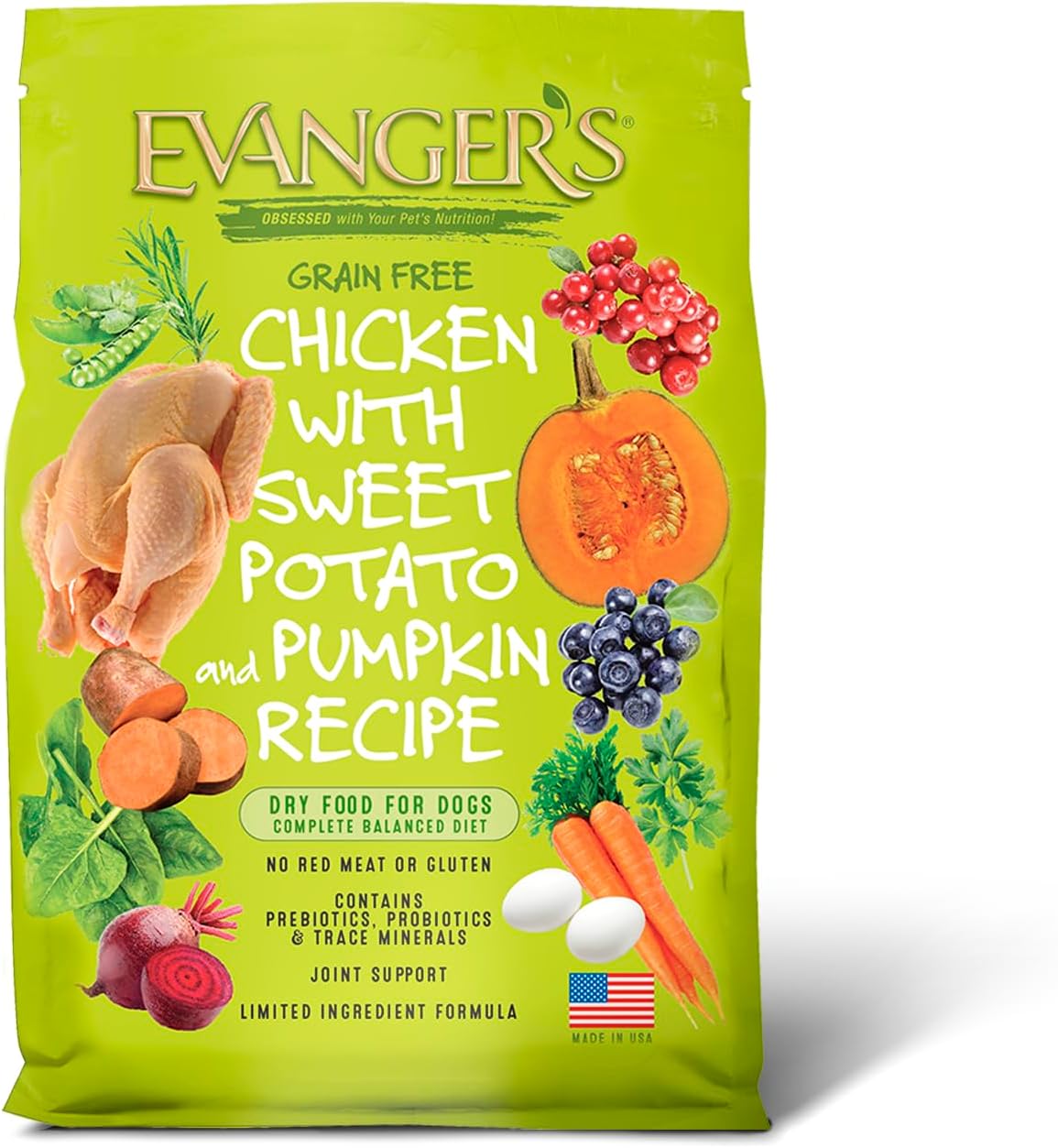 Grain Free Chicken with Sweet Potato & Pumpkin Dry Food for Dogs – 16.5 lb Bag – Deboned Chicken, Omegas 3 & 6, Probiotics – All Life Stages Formula