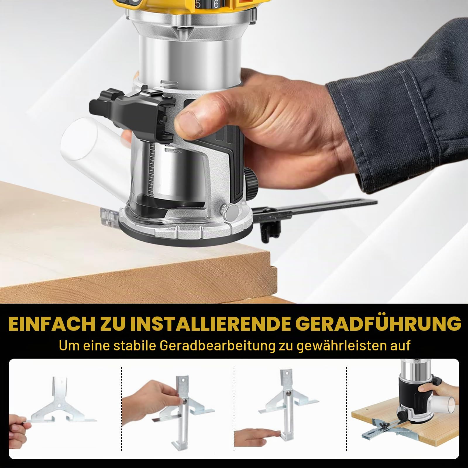 Akku Oberfräse kompatibel mit Dewalt DCB 18V-20V Akku, 800W Oberfräse