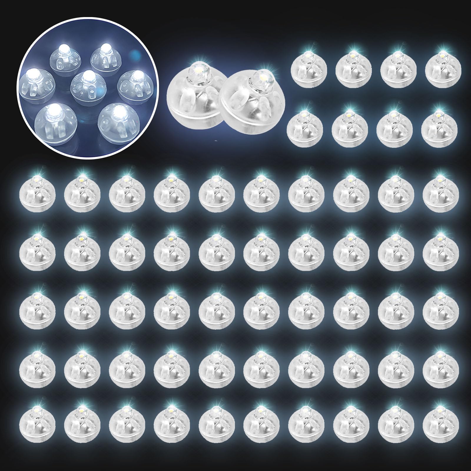 LED Lámpara Globo,60 Pcs Mini Led Luces de globos LED Lámpara Globo Redondas Mini Luces LED para Cumpleaños Mini LED Bombillas Luz para Cumpleaños, Boda, Fiesta,Navidad,Halloween(Blanco Frío/Vistoso)