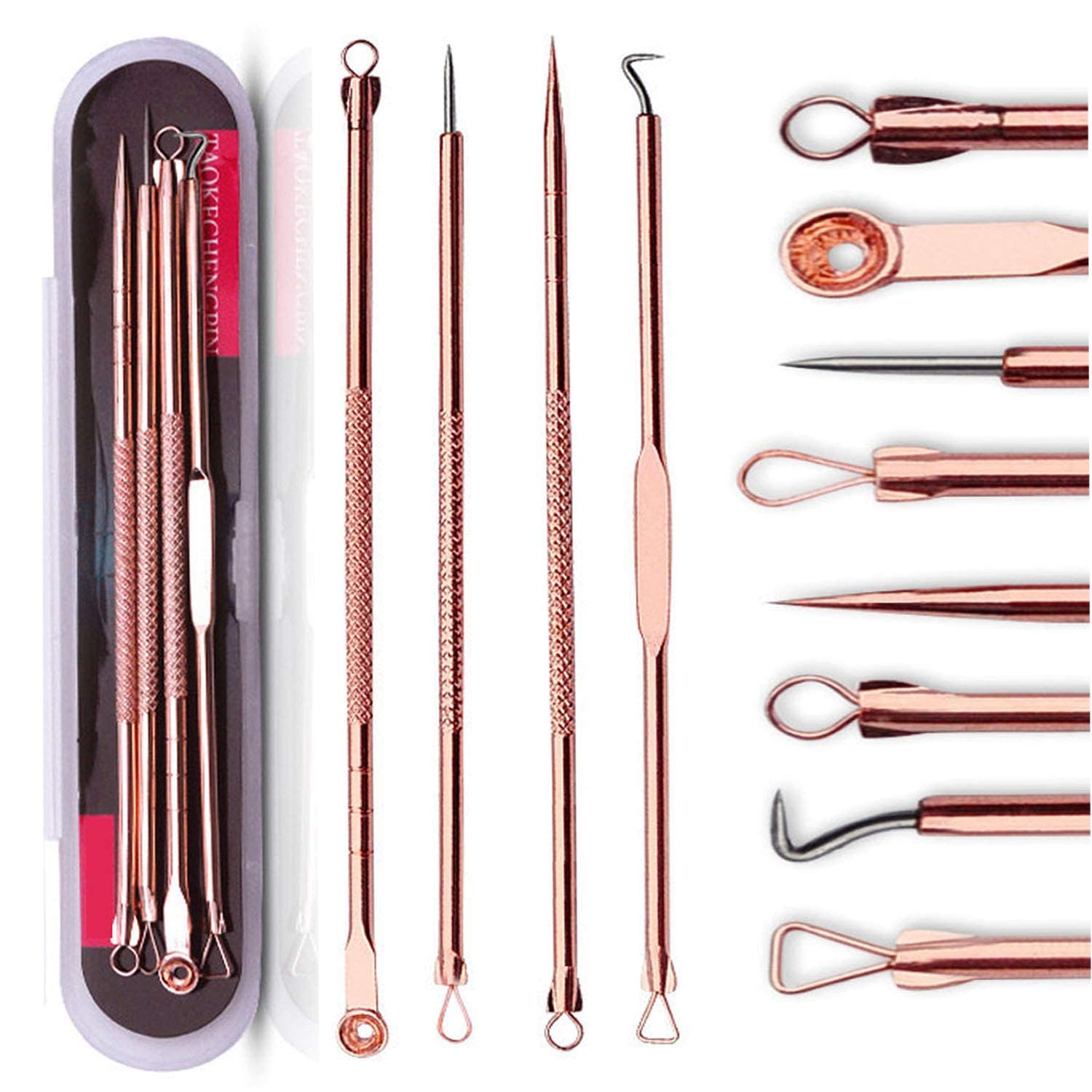 4 Pcs Blackhead Remover Pimple Comedone Extractor Tool Best Acne Removal Kit - Treatment for Blemish, Whitehead Popping, Zit Removing for Risk Free Nose Face Skin with Case (Gold/Rose Gold)-image-17