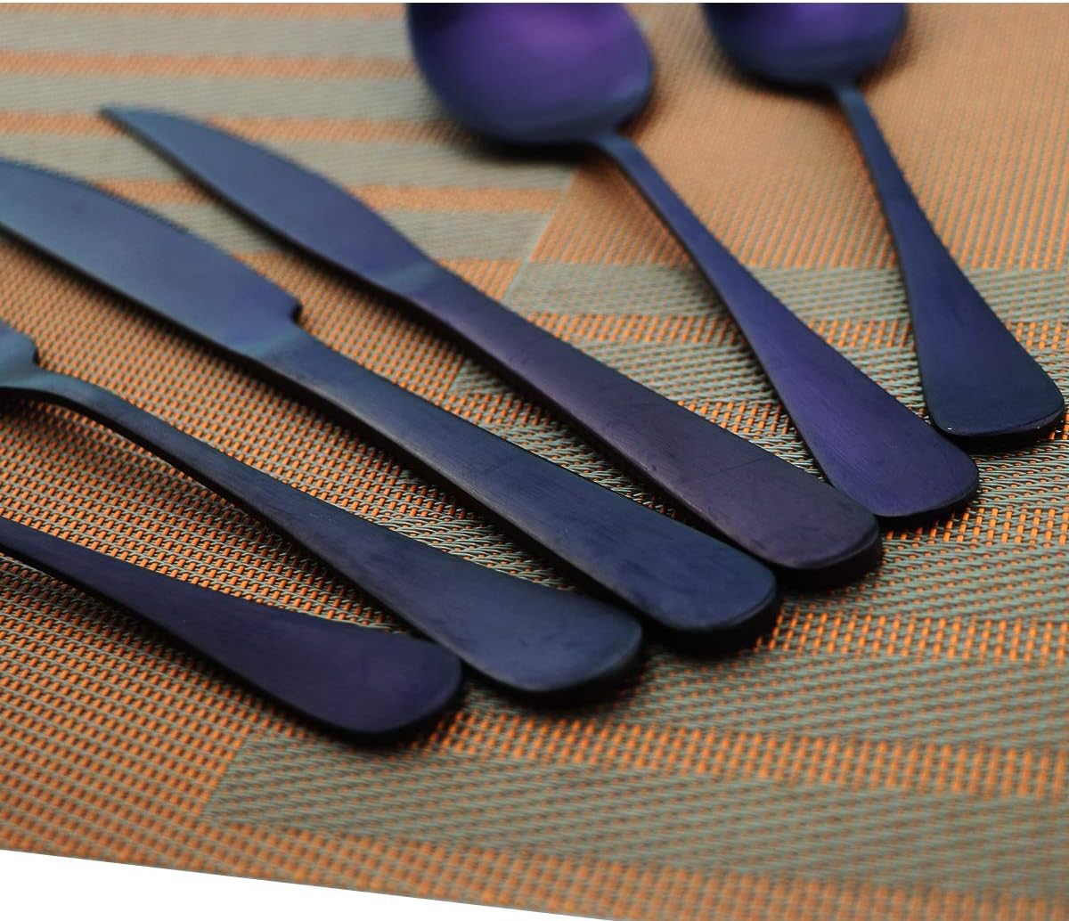 Stainless Steel With Titanium Colorful Plated Purple Flatware Set,Steak Knife Cutlery Set Knife Fork Salad Fork Dessert Spoon 36-piece, Service for 6 (Matte Purple)