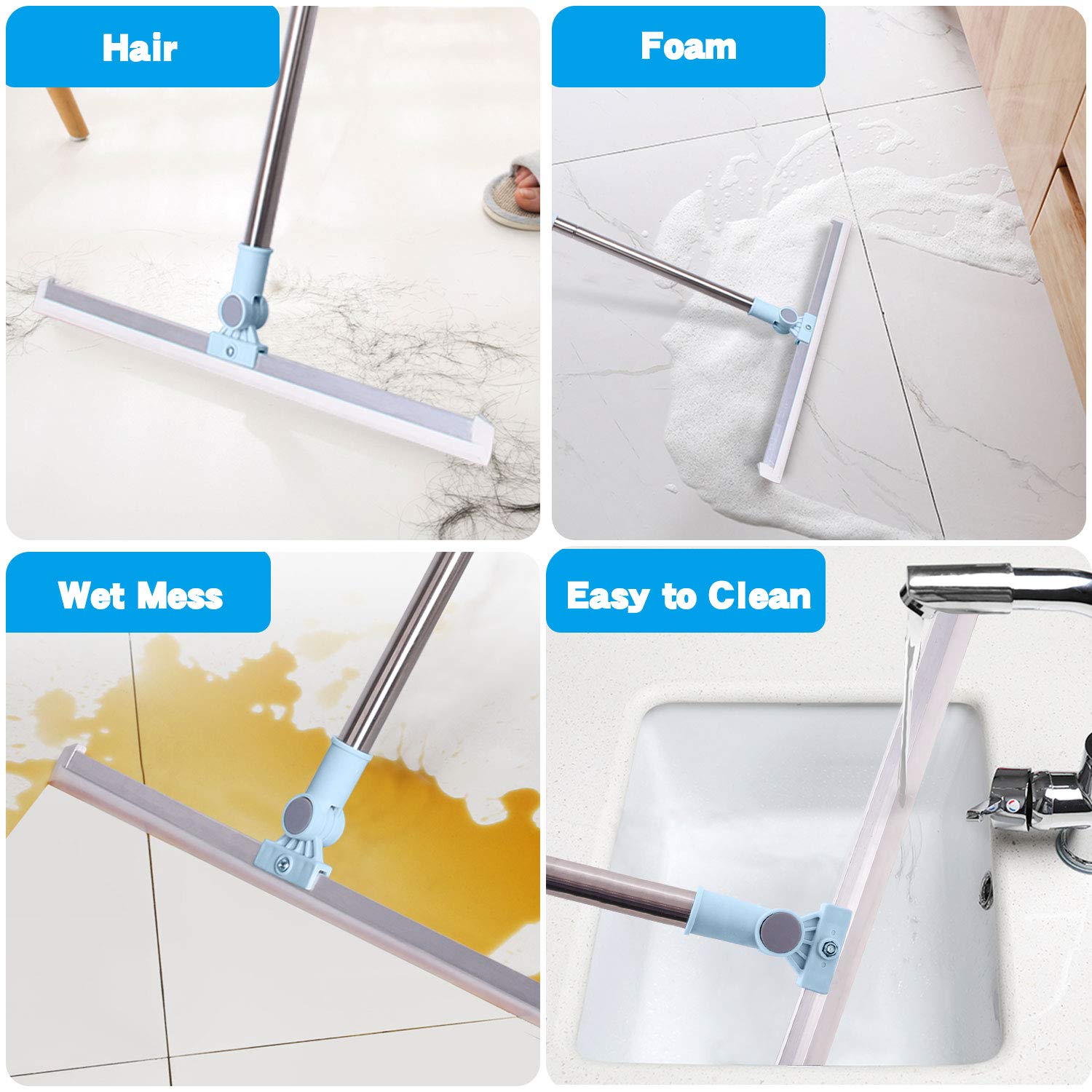Escobilla de Goma de 50 cm Pare Suelo, Escoba de Goma con Mango 130cm Ajustable, Enjugador de Ducha de Alta Resistencia para Cuartos Húmedos, Azulejos, Baño, Suelos, Ventanas