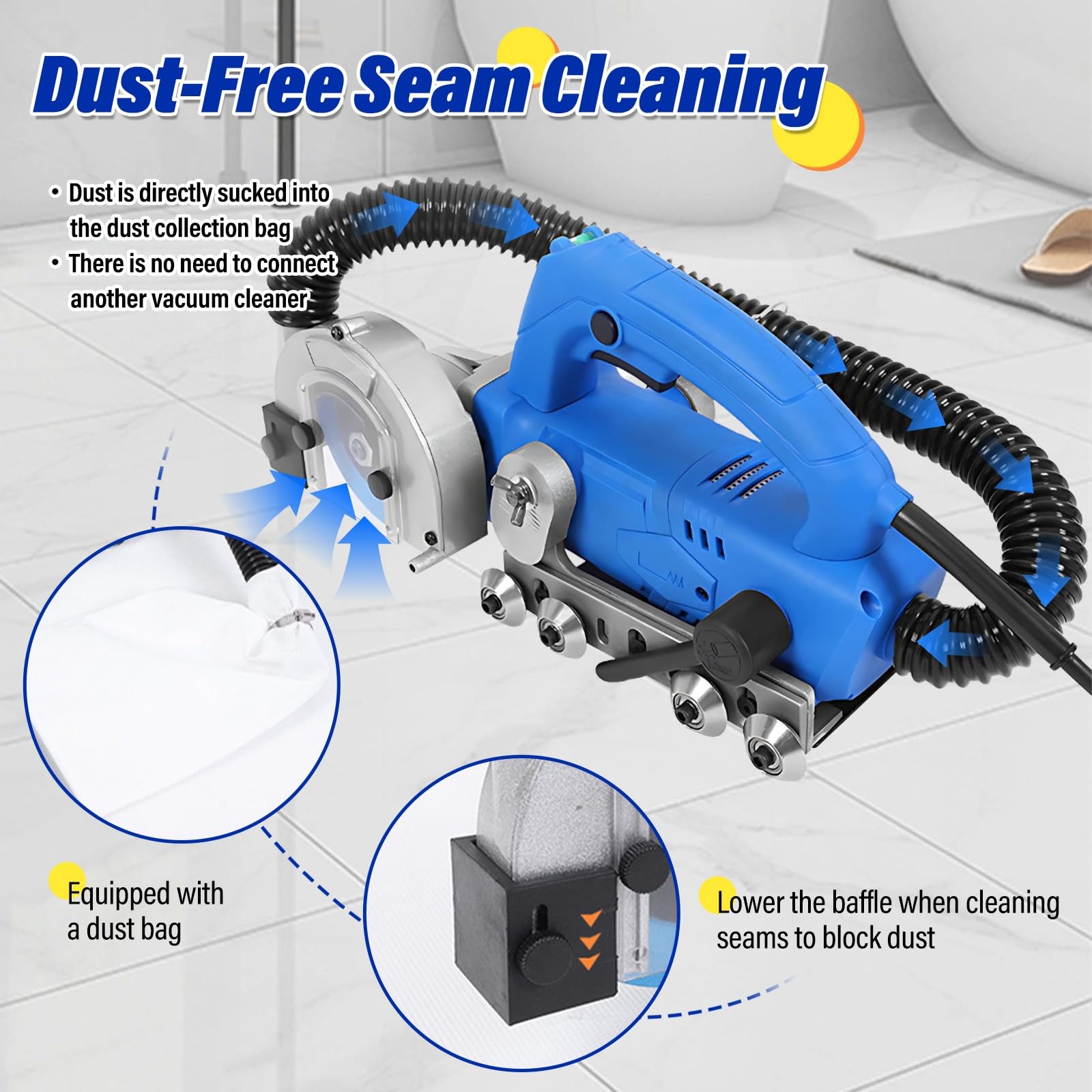 Pulitore Elettrico della Stucco - Macchina efficiente per la Pulizia delle Lacune di Piastrelle con Il Design Senza Polvere per la Manutenzione del Pavimento Domestico e Industriale