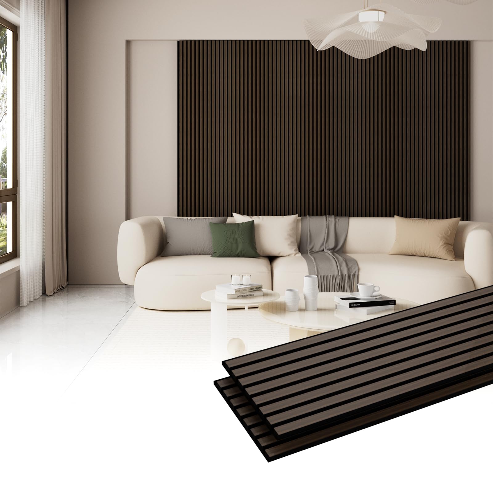 Wood Slat Panels for Wall and Ceiling 3D Wall Panels Wood Grain Acoustic Panels for Home Decor and Noise Reduction (Black oak/2pcs)