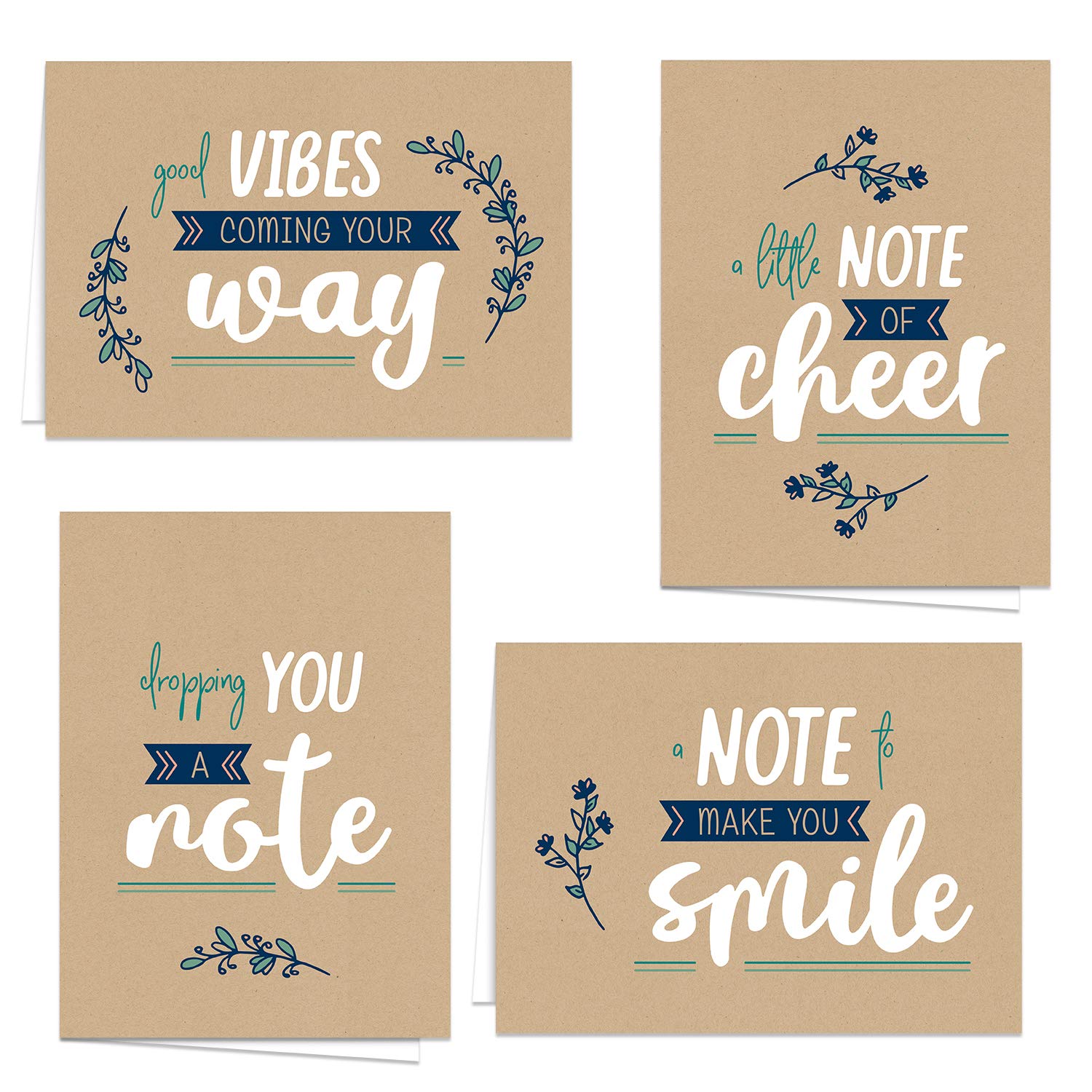 Canopy Street Encouraging Kraft Look Greeting Cards / 12 Friendship Note Card Pack With White Envelopes / 5" x 7" All Occasion Cards / 4 Modern Faux