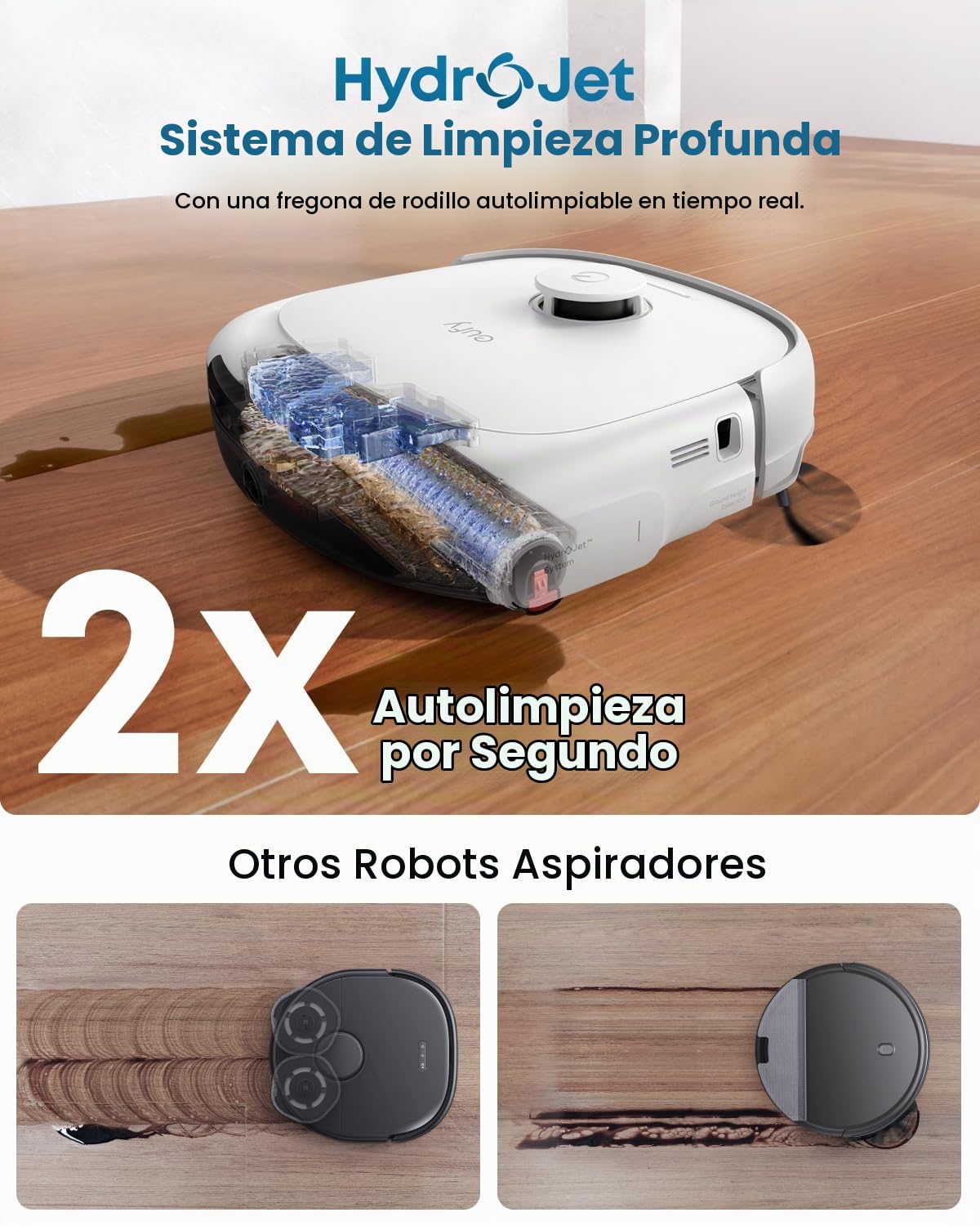 eufy Robot Aspirador Omni E25 Robot Aspirador y fregador 20.000 Pa | Sistema HydroJet, cepillos desenredantes DuoSpiral, Brazo CornerRover, estación Todo en uno | Sistema HydroJet, cepillos desenredantes DuoSpiral, brazo CornerRover, estación todo en uno