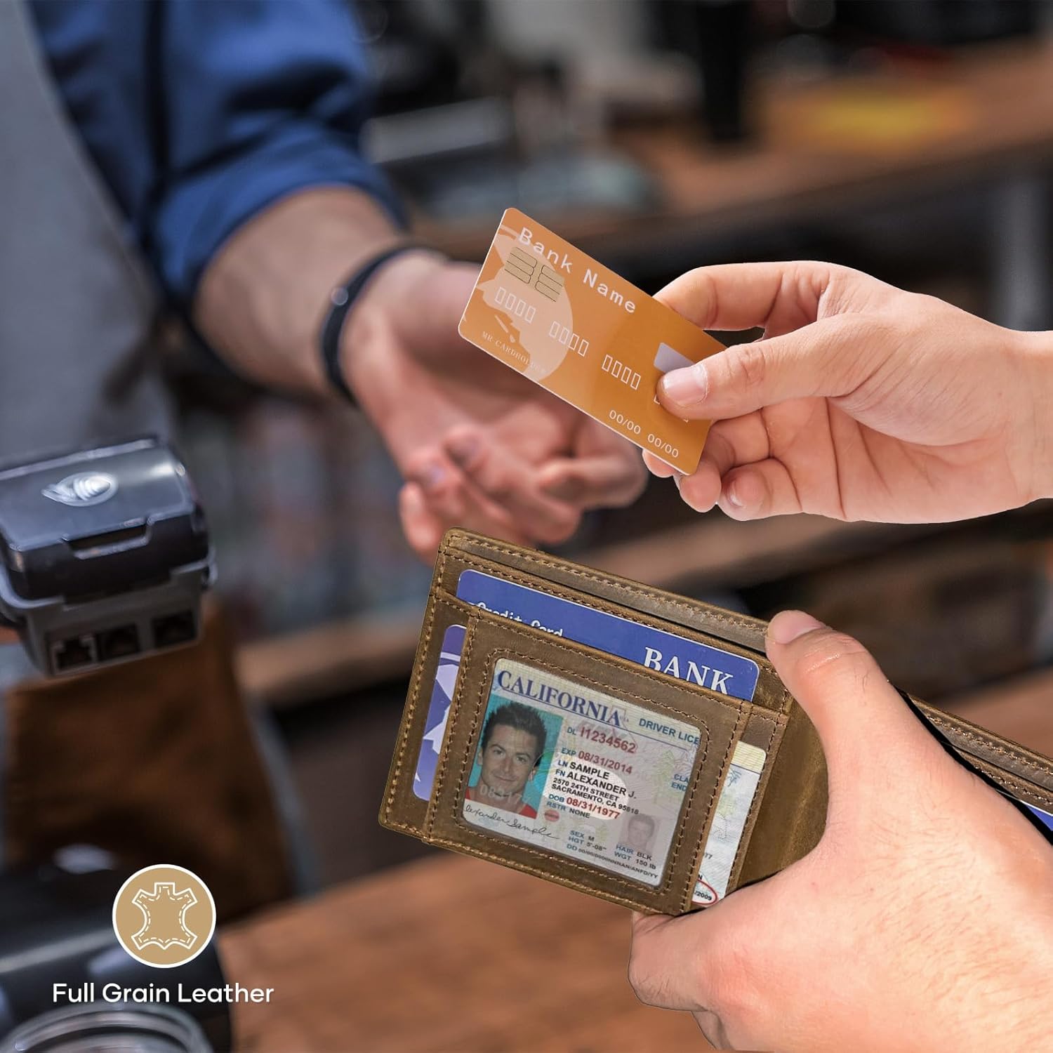 Men's Wallet Full Grain Leather Slim Bifold Wallets | RFID Blocking with Gift Box Crazy Horse Brown - Image 5