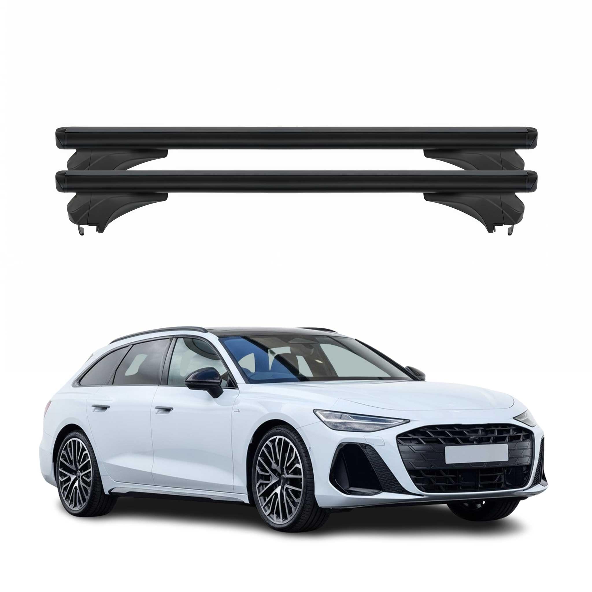 Menabo Belki Bagażnika Podstawowe Pasujące do Audi A6 C9 Avant 2025-2026 Aluminium Czarny 2 Szt Offene Reling do Bagażnik Rowerowy, Uchwyt na Narty, Dachboxen Zamykane