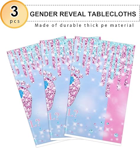 Miniatura 3 de PHOGARY Mantel de revelación de género para bebé, 3 piezas, decoración de revelación de género, mantel desechable rectangular de plástico rosa y