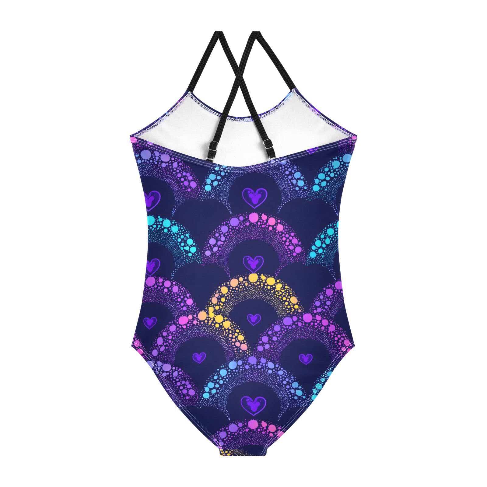 Neon Rainbow Girls Swimsuits Quick Dry Crossback One Piece Beach Swimwear Bathing Suit, 5-6T