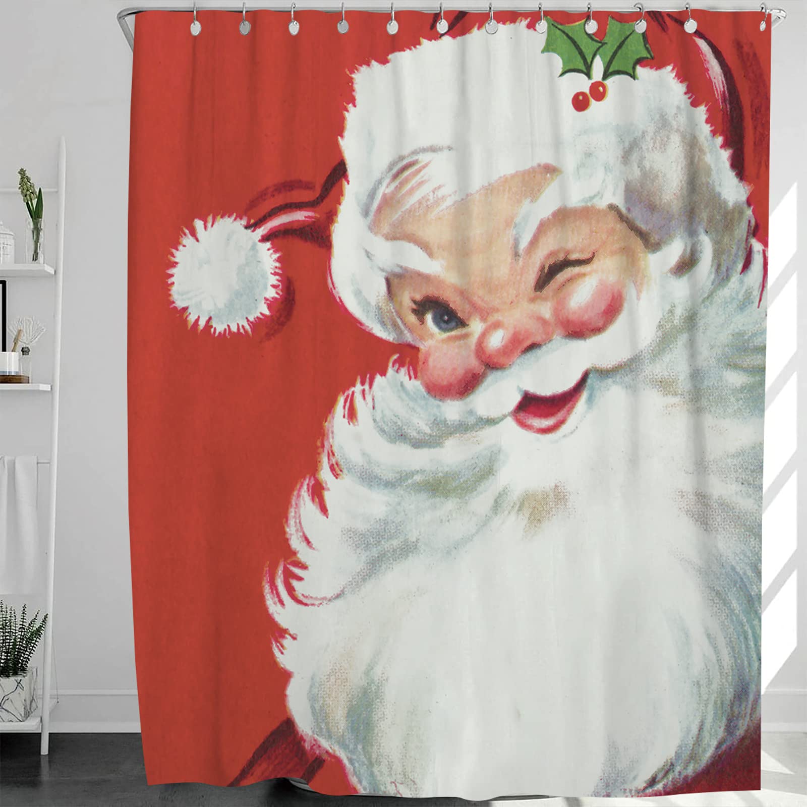 Abaysto Curtain Vintage Christmas Jolly Santa Shower Curtain Bathroom,Polyester Waterproof Curtain with Hooks