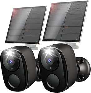 Rraycom Security Cameras Wireless Outdoor 2Pc, Flood Light Solar Cameras for Home Security, Home Camera with Color Night Vision, PIR Human Detection, 2-Way Talk, IP65 Waterproof, SD Card/Cloud asin的图片
